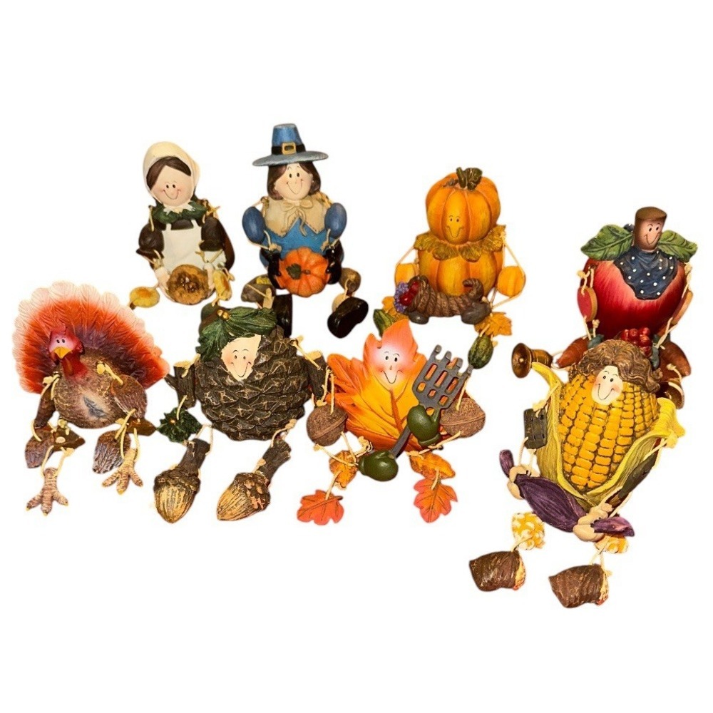 8 Thanksgiving Anthropomorphic Shelf Sitter Collections Pilgrim Turkey Harvest